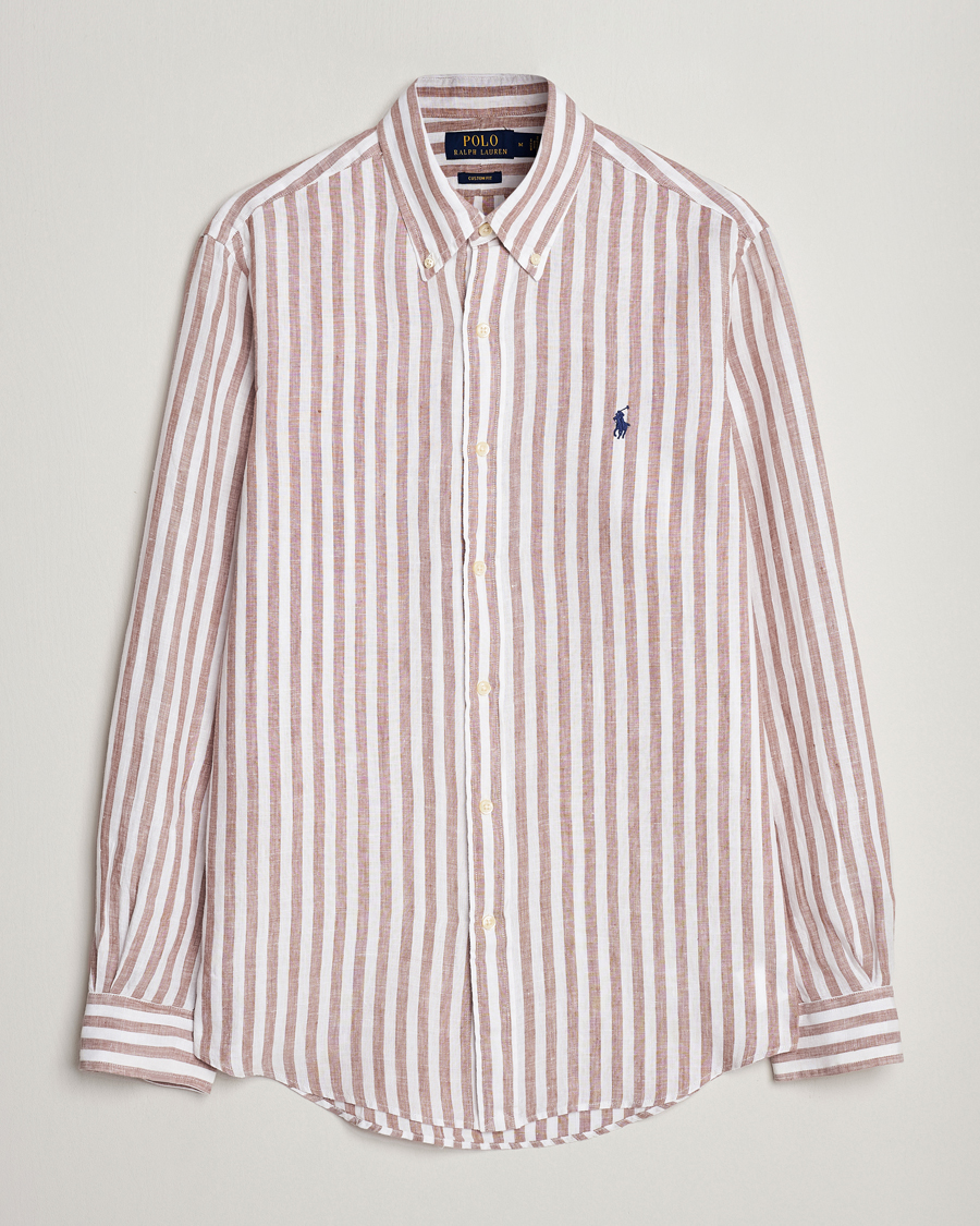Men | Shirts | Polo Ralph Lauren | Custom Fit Striped Linen Shirt Khaki/White