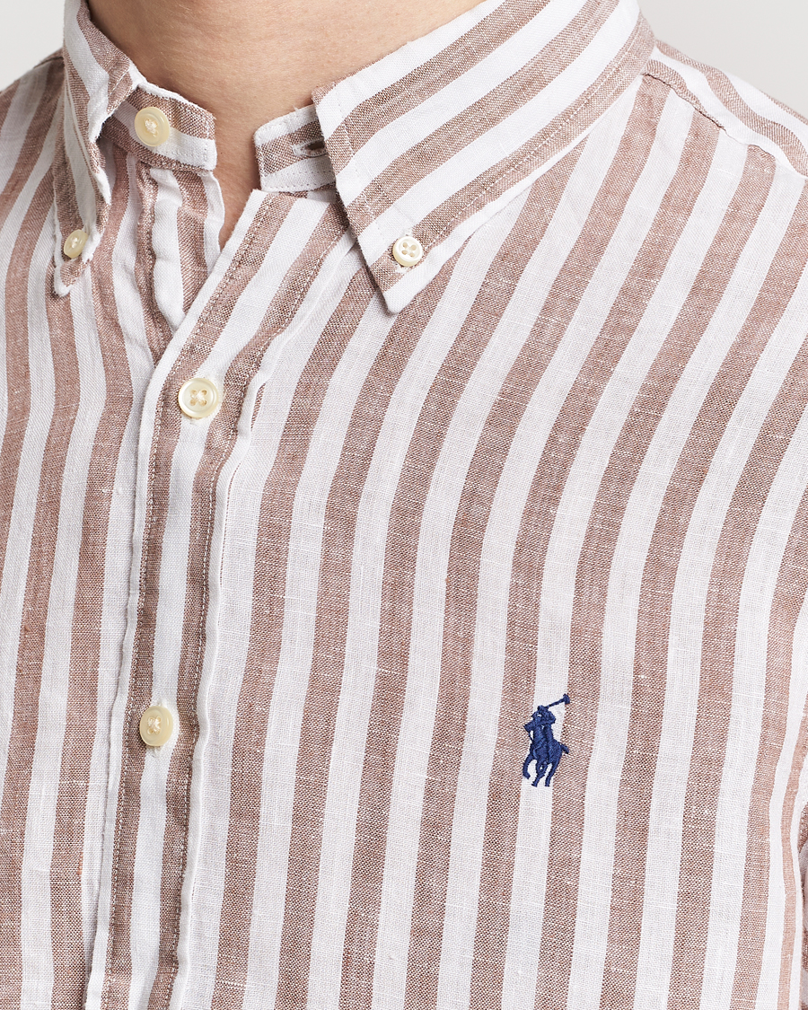 Men | Shirts | Polo Ralph Lauren | Custom Fit Striped Linen Shirt Khaki/White