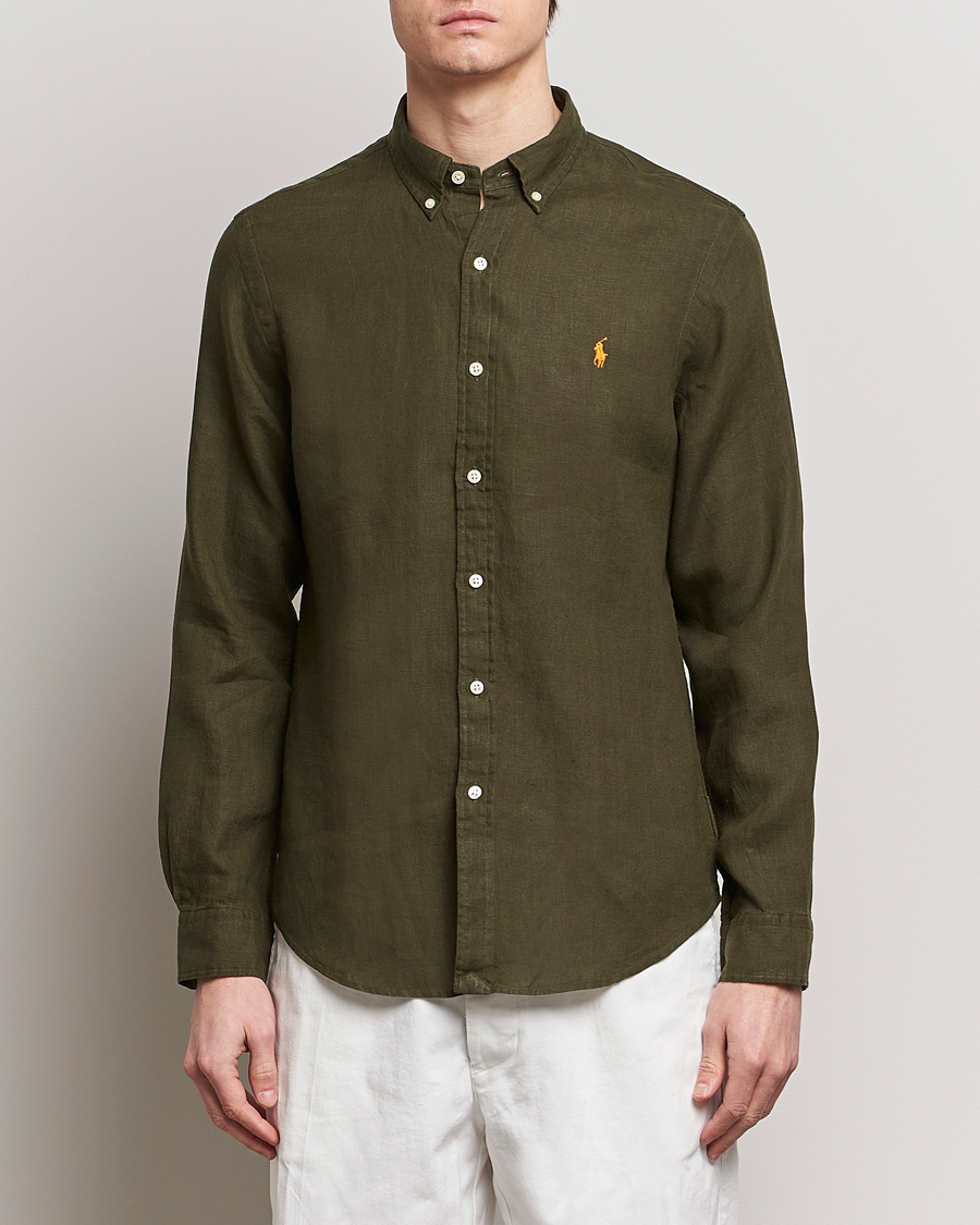 Men | Linen Shirts | Polo Ralph Lauren | Slim Fit Linen Button Down Shirt Armadillo