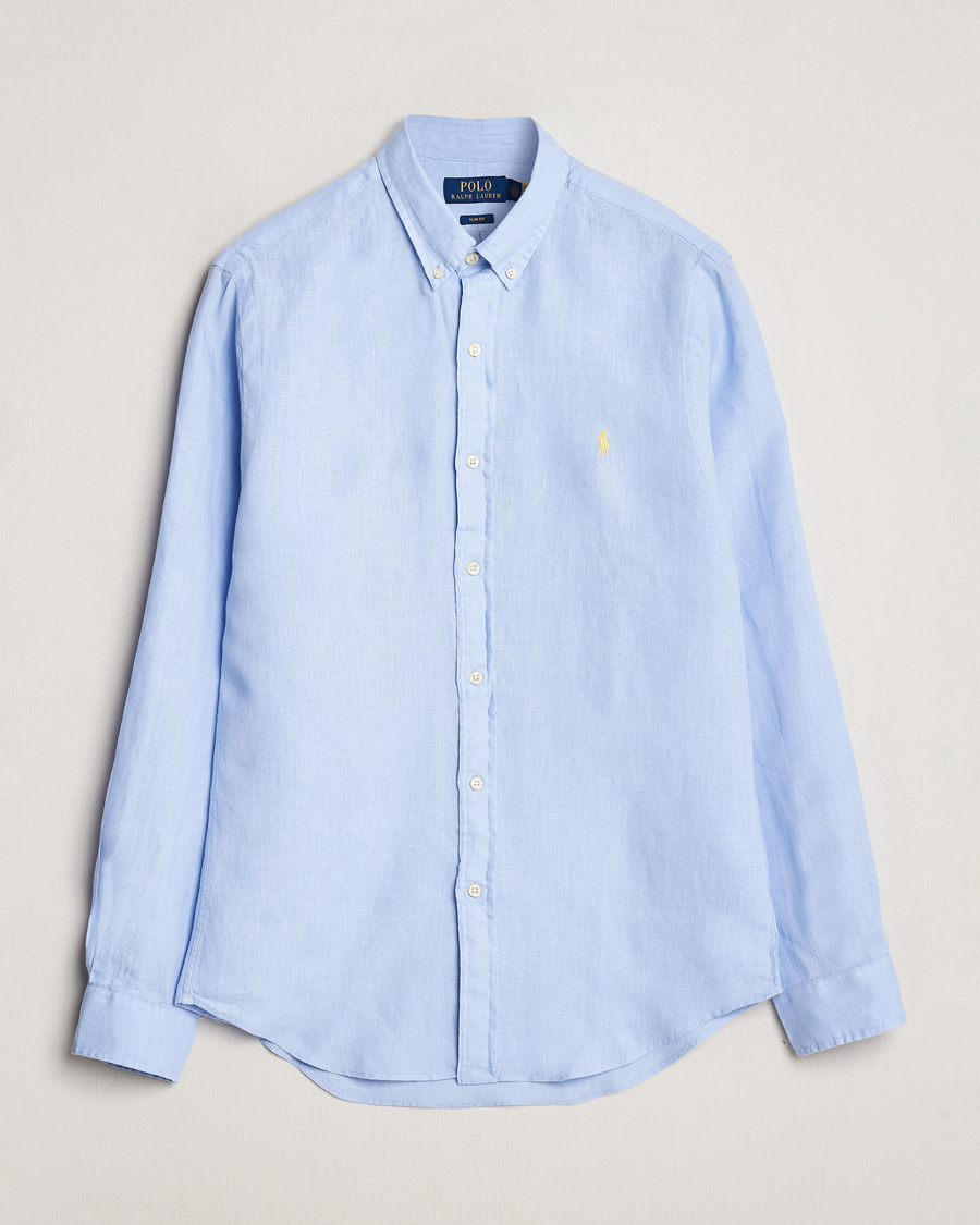 Men | Shirts | Polo Ralph Lauren | Slim Fit Linen Button Down Shirt Blue Hyacinth