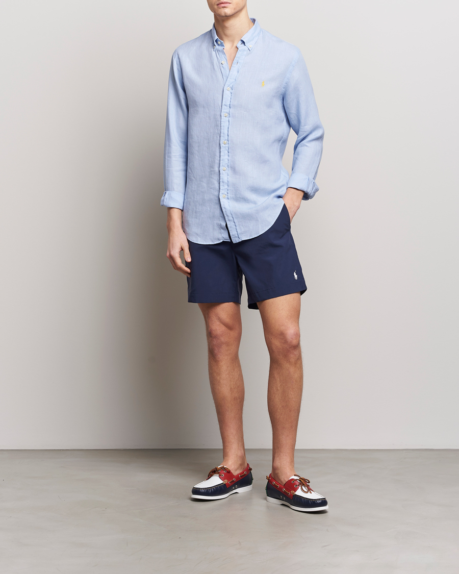 Men | Shirts | Polo Ralph Lauren | Slim Fit Linen Button Down Shirt Blue Hyacinth