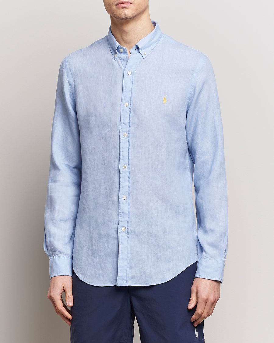 Men |  | Polo Ralph Lauren | Slim Fit Linen Button Down Shirt Blue Hyacinth