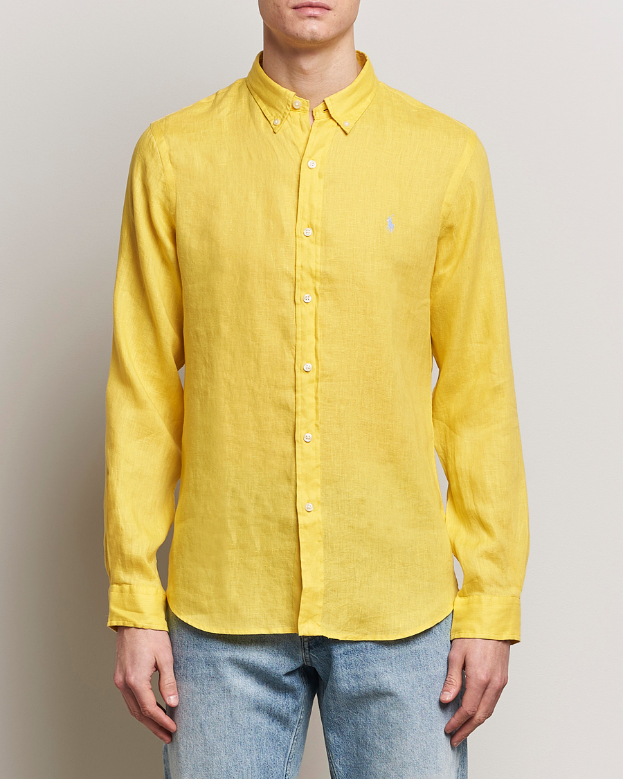 Herre |  | Polo Ralph Lauren | Slim Fit Linen Button Down Shirt Sunfish Yellow