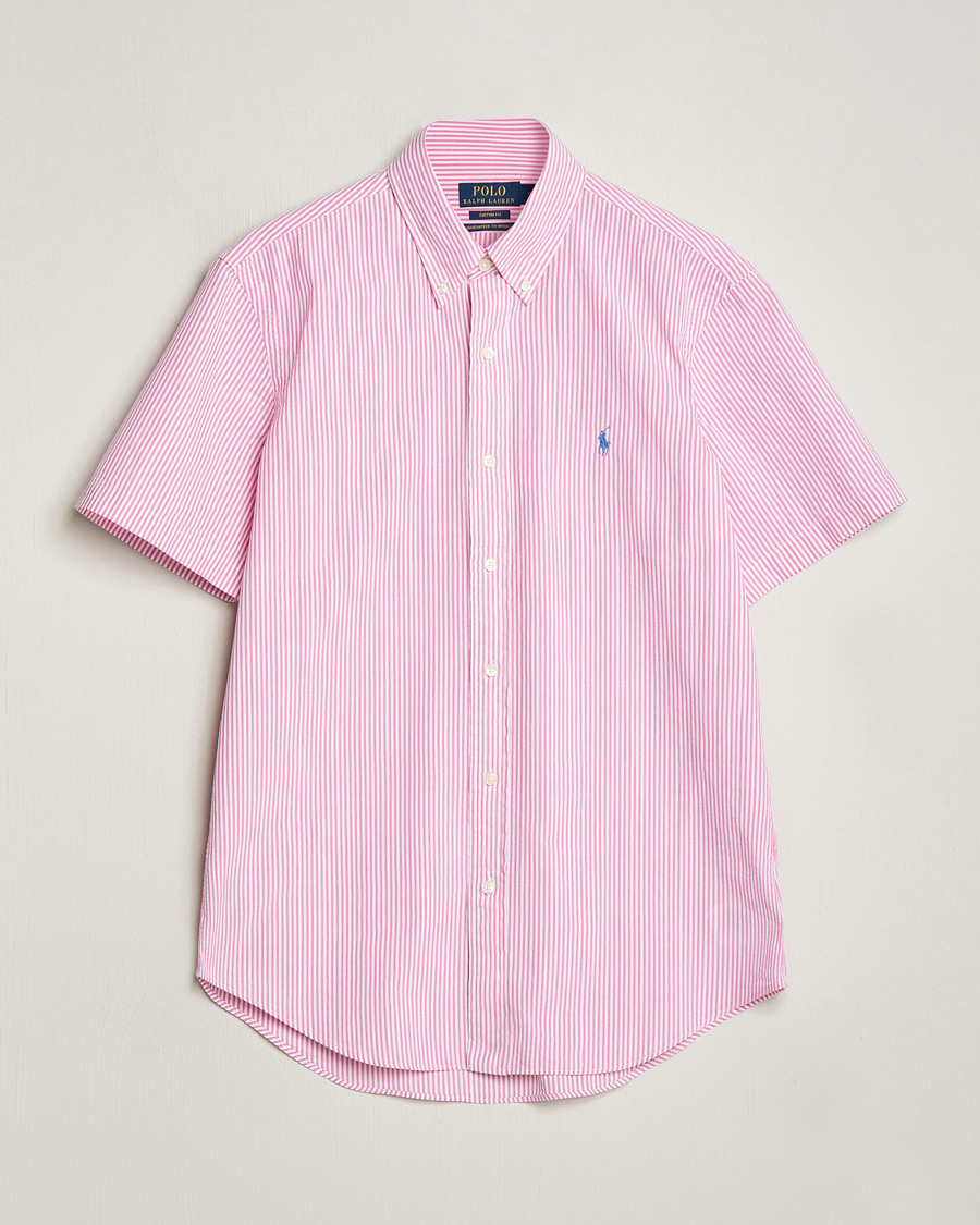 Men | Shirts | Polo Ralph Lauren | Seersucker Short Sleeve Striped Shirt Rose/White