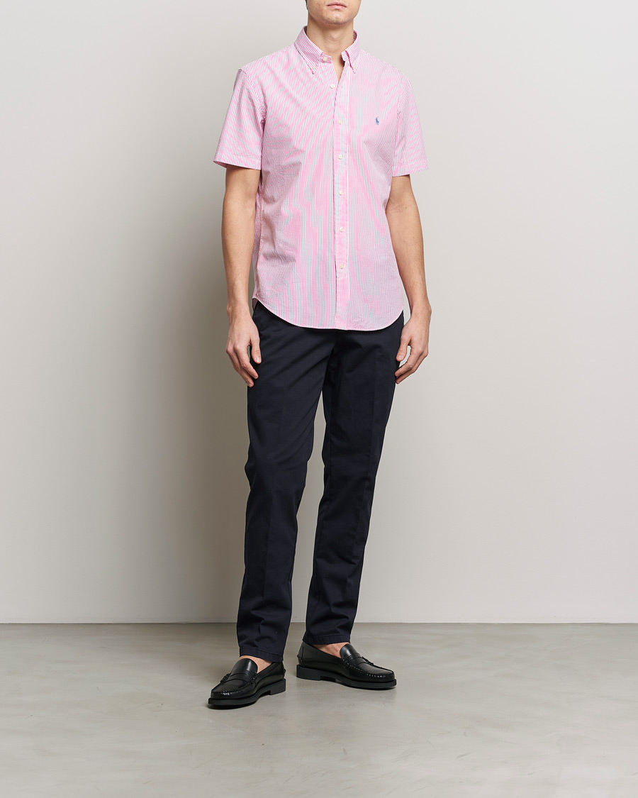 Men | Shirts | Polo Ralph Lauren | Seersucker Short Sleeve Striped Shirt Rose/White