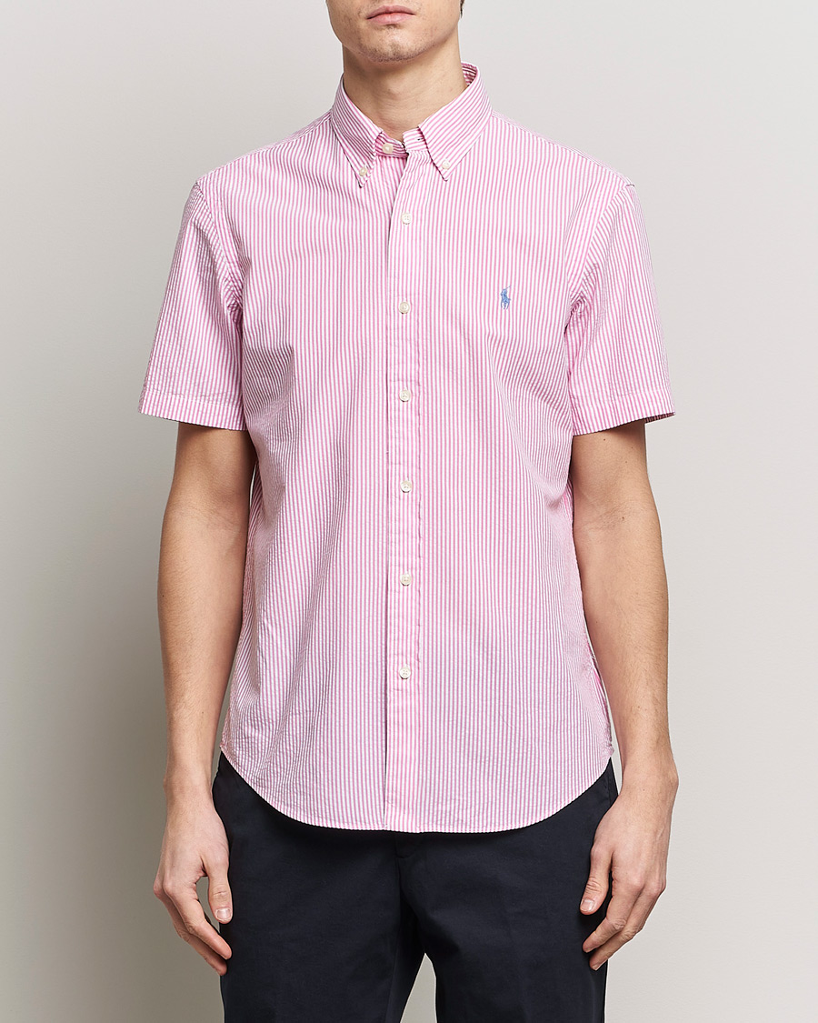 Men | Shirts | Polo Ralph Lauren | Seersucker Short Sleeve Striped Shirt Rose/White