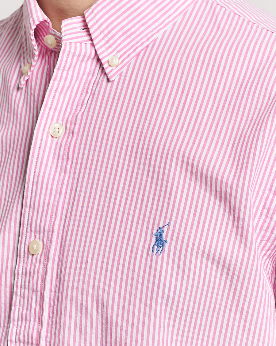 Men | Shirts | Polo Ralph Lauren | Seersucker Short Sleeve Striped Shirt Rose/White