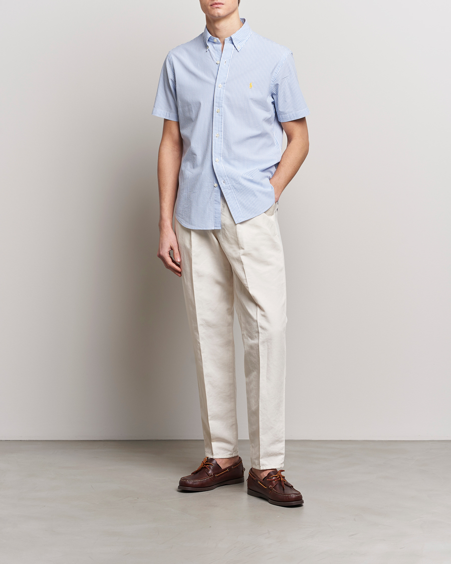 Men | Shirts | Polo Ralph Lauren | Seersucker Short Sleeve Striped Shirt Blue/White
