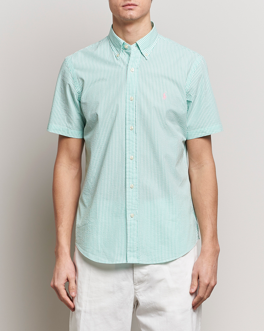 Men | Casual | Polo Ralph Lauren | Seersucker Short Sleeve Striped Shirt Green/White