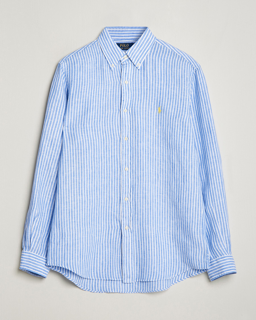 Men | Shirts | Polo Ralph Lauren | Custom Fit Striped Linen Shirt Blue/White