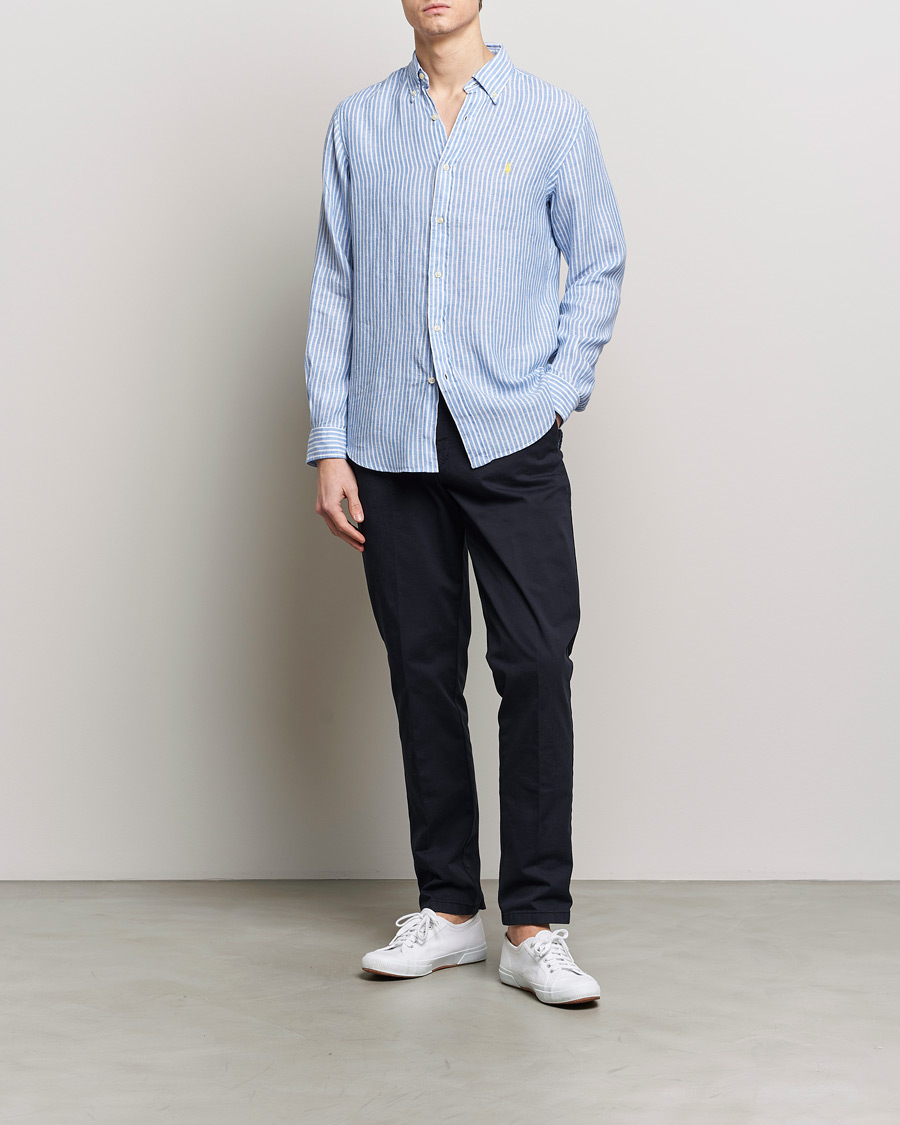 Men | Shirts | Polo Ralph Lauren | Custom Fit Striped Linen Shirt Blue/White