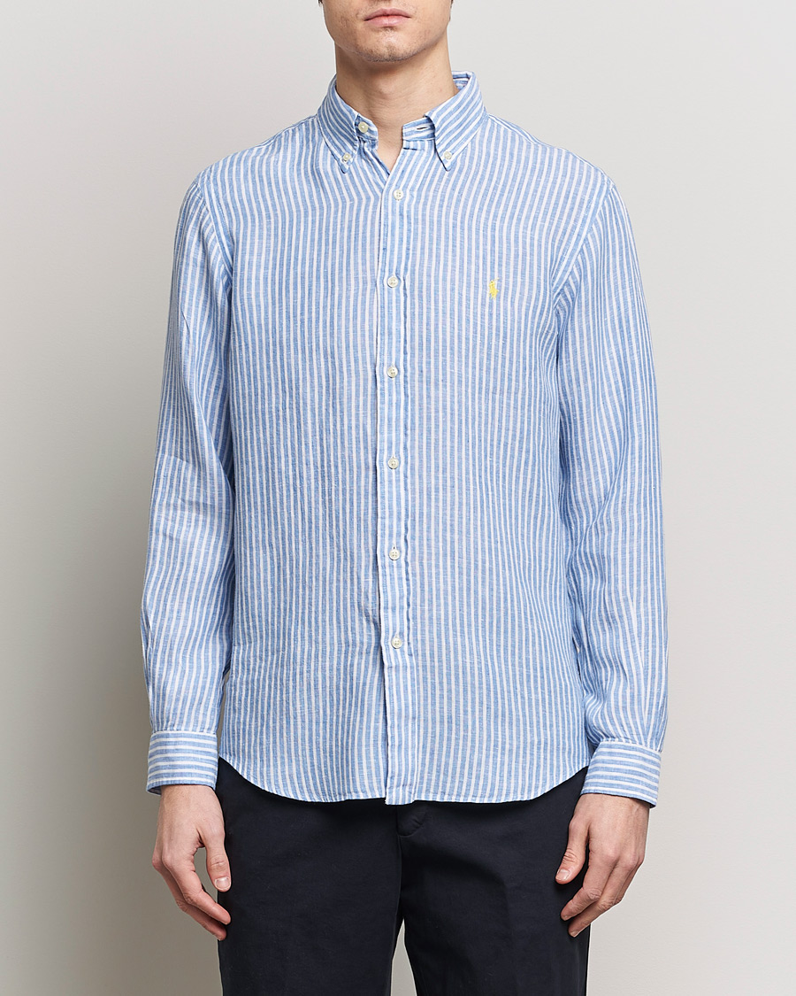 Men | Only Polo | Polo Ralph Lauren | Custom Fit Striped Linen Shirt Blue/White