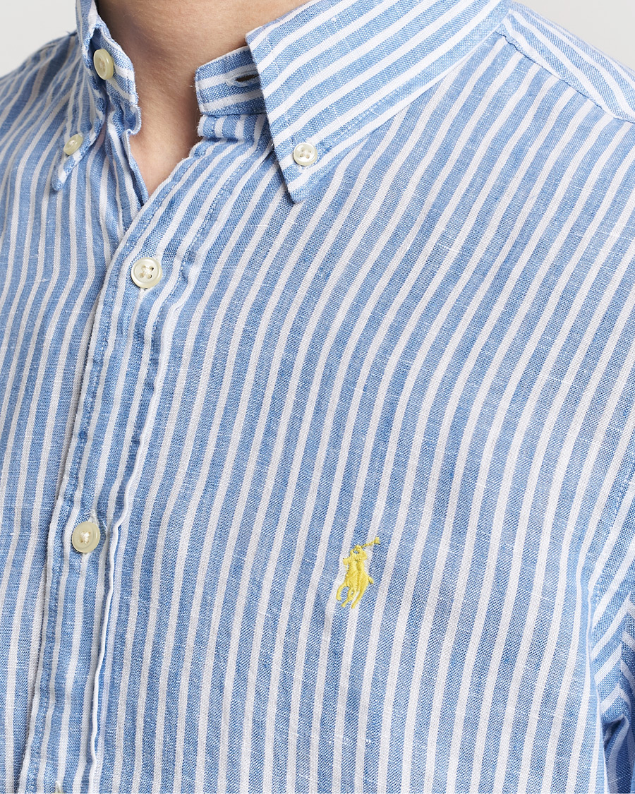 Men | Shirts | Polo Ralph Lauren | Custom Fit Striped Linen Shirt Blue/White