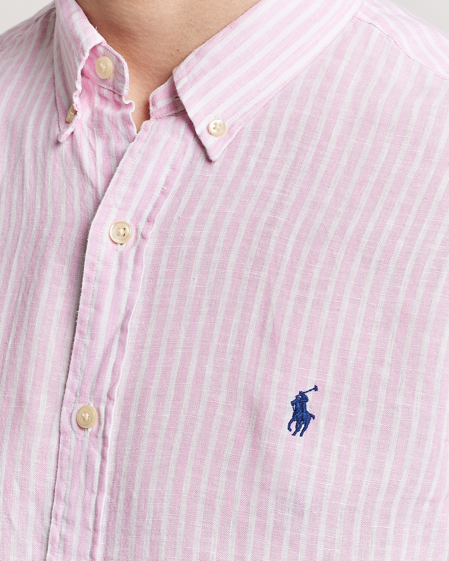 Men | Shirts | Polo Ralph Lauren | Slim Fit Striped Button Down Linen Shirt Pink/White