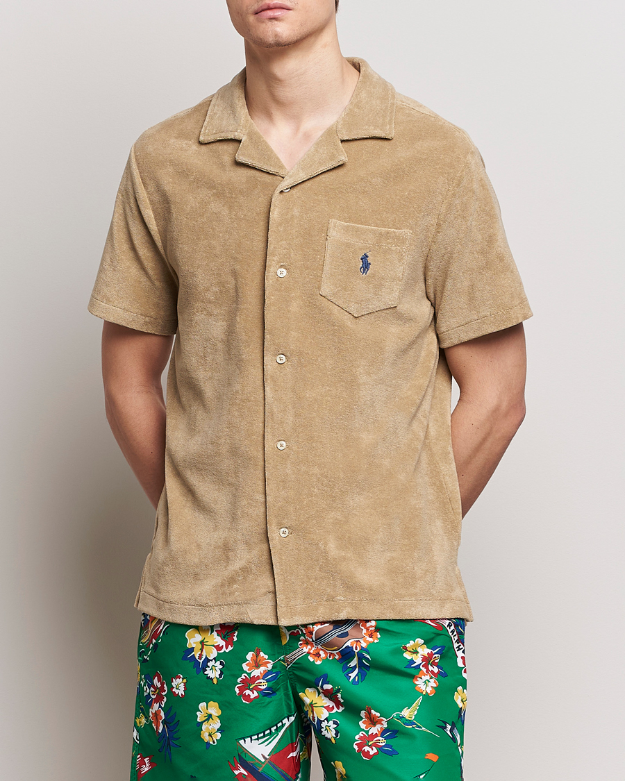 Men | Short Sleeve Shirts | Polo Ralph Lauren | Cotton Terry Short Sleeve Shirt Coastal Beige