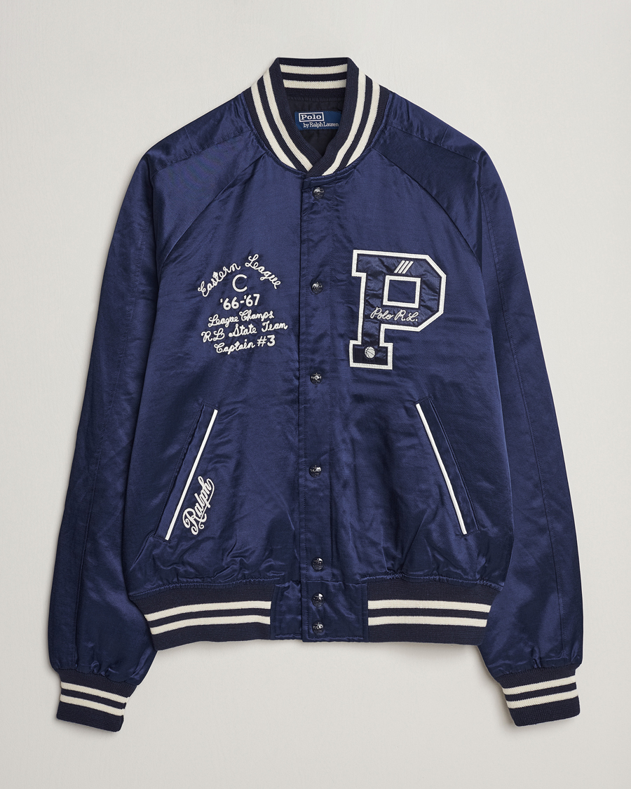 Men | Coats & Jackets | Polo Ralph Lauren | Varsity Bomber Satin Jacket Aviator Navy