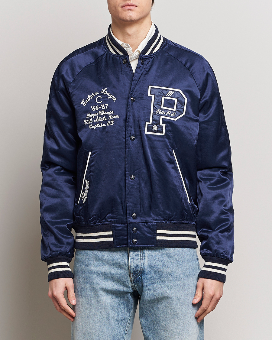 Men | Coats & Jackets | Polo Ralph Lauren | Varsity Bomber Satin Jacket Aviator Navy