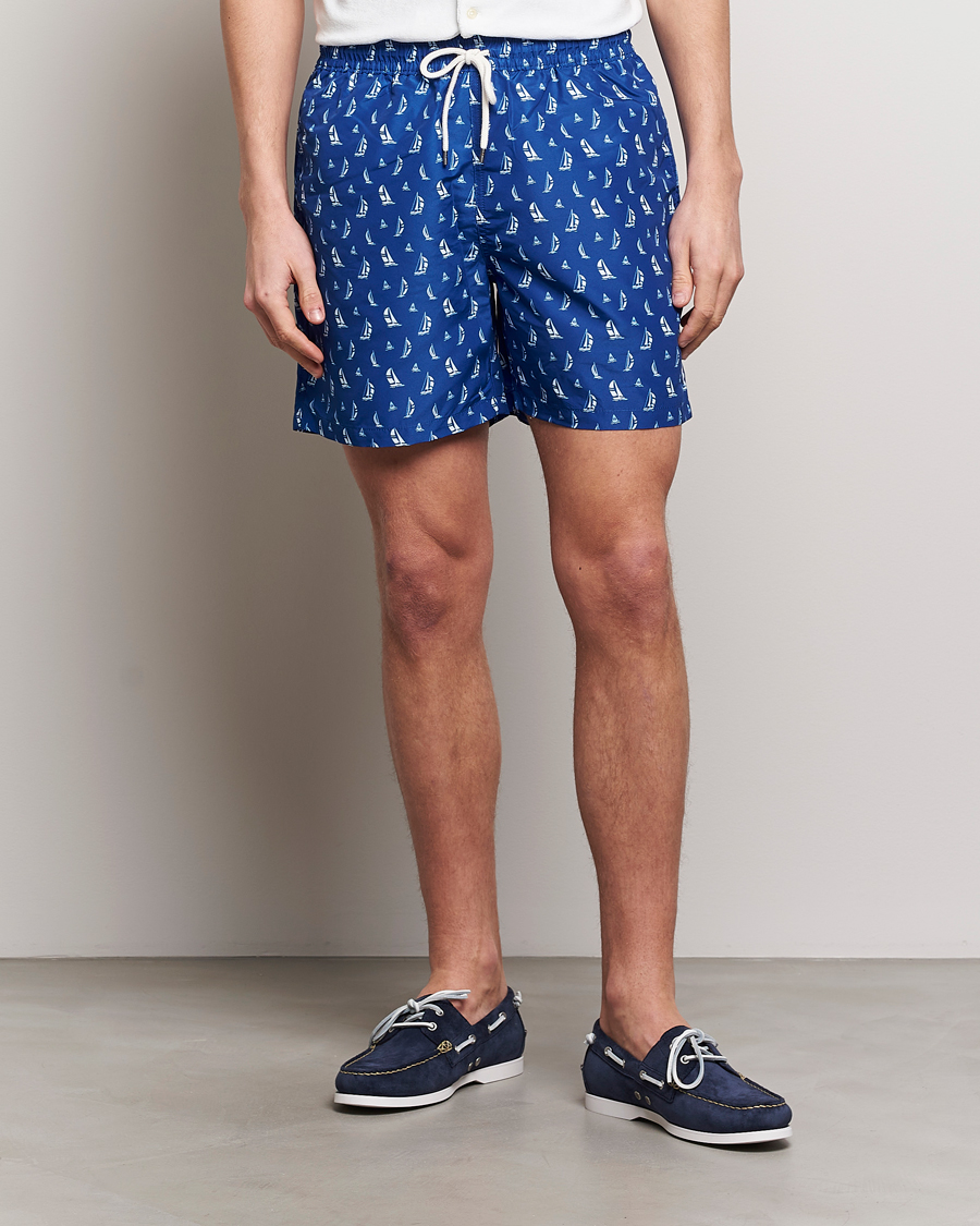 Men | Drawstring swim shorts | Polo Ralph Lauren | Recycled Traveler Printed Swimshorts Blue Sail