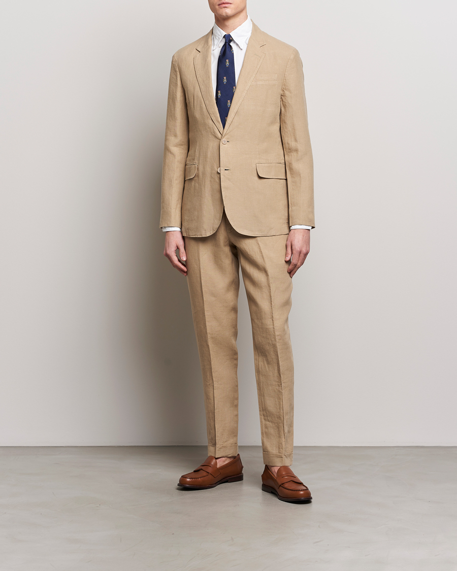 Men | Trousers | Polo Ralph Lauren | Linen Pleated Trousers Coastal Beige