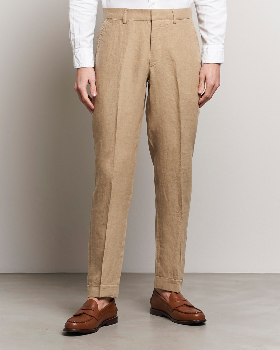Men | Trousers | Polo Ralph Lauren | Linen Pleated Trousers Coastal Beige