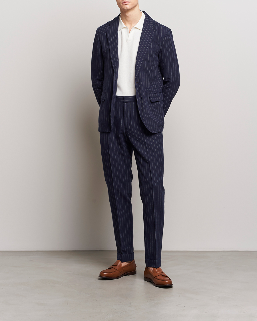 Polo Ralph Lauren Linen Pinstripe Trousers Navy/Cream at
