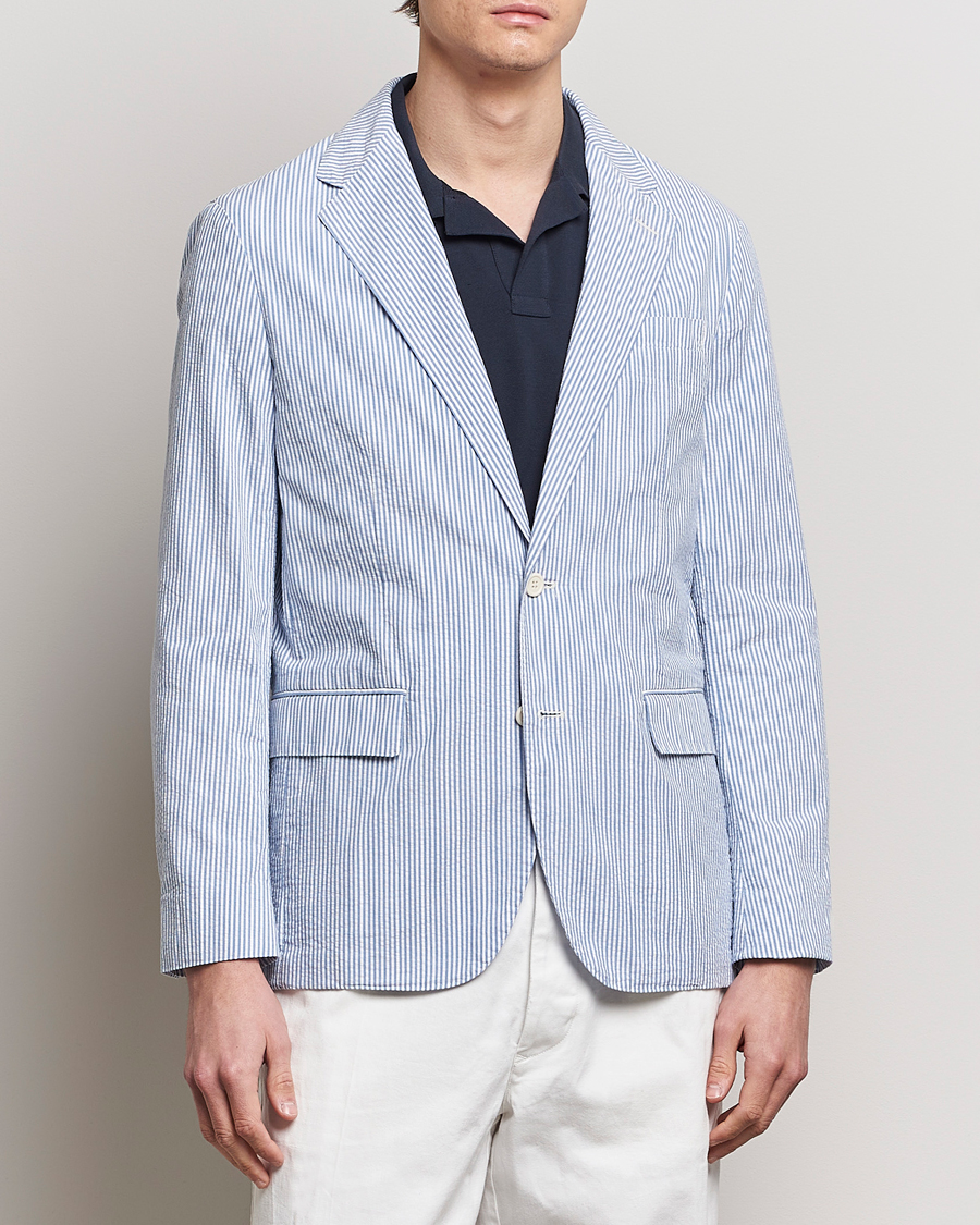 Men | Cotton Blazers | Polo Ralph Lauren | Seersucker Sportcoat Bright Blue
