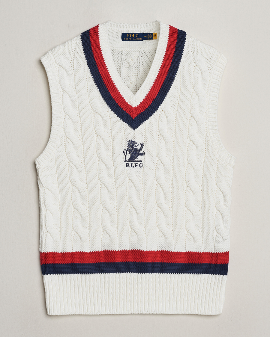 Men | Sweaters & Knitwear | Polo Ralph Lauren | Cotton Knitted Cricket Vest Deckwash White