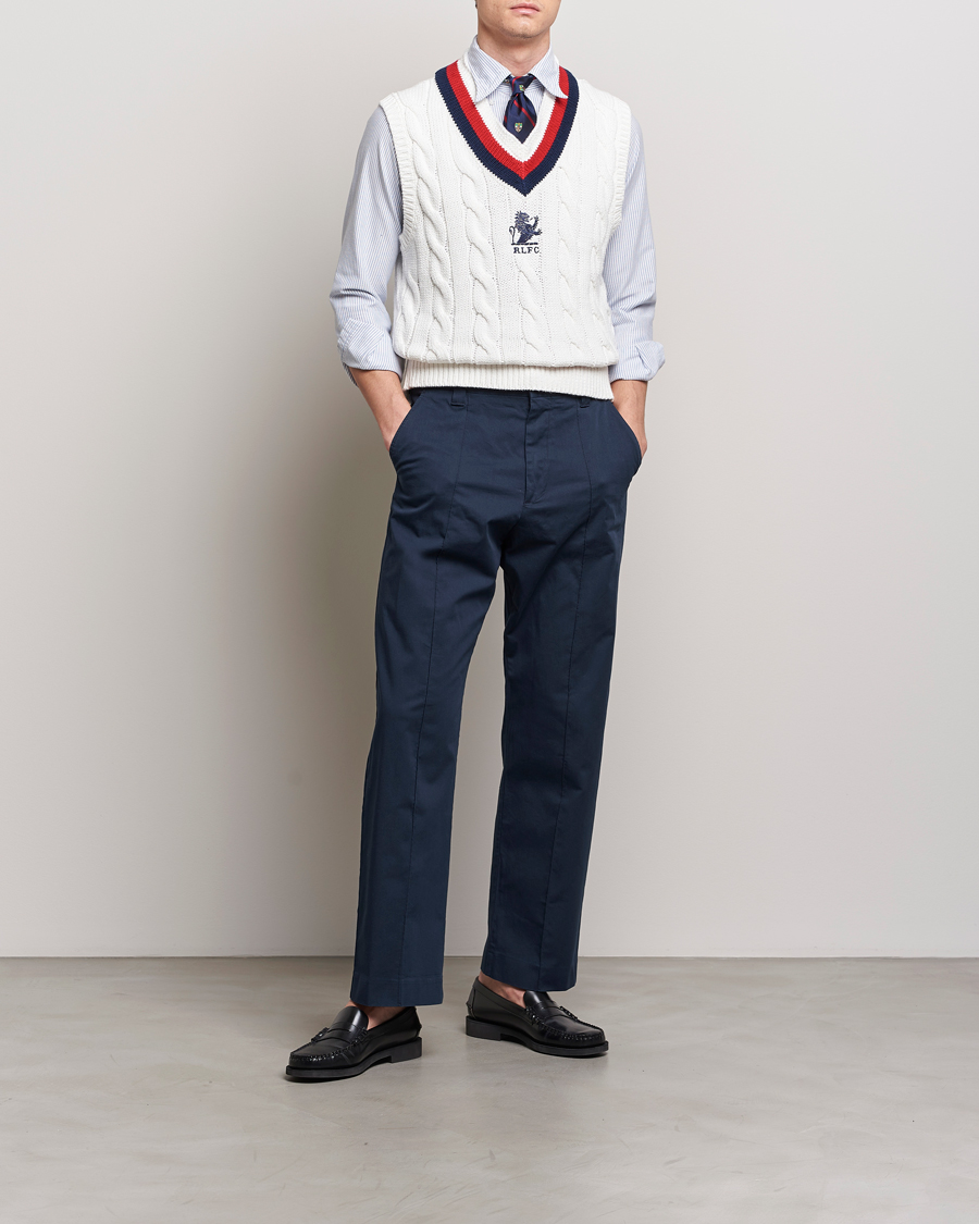 Men | Sweaters & Knitwear | Polo Ralph Lauren | Cotton Knitted Cricket Vest Deckwash White