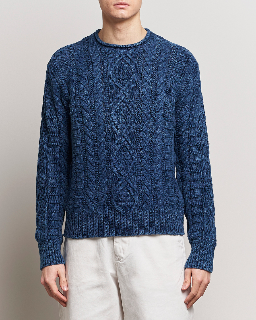 Men | Knitted Jumpers | Polo Ralph Lauren | Cotton Fisherman Sweater Indigo