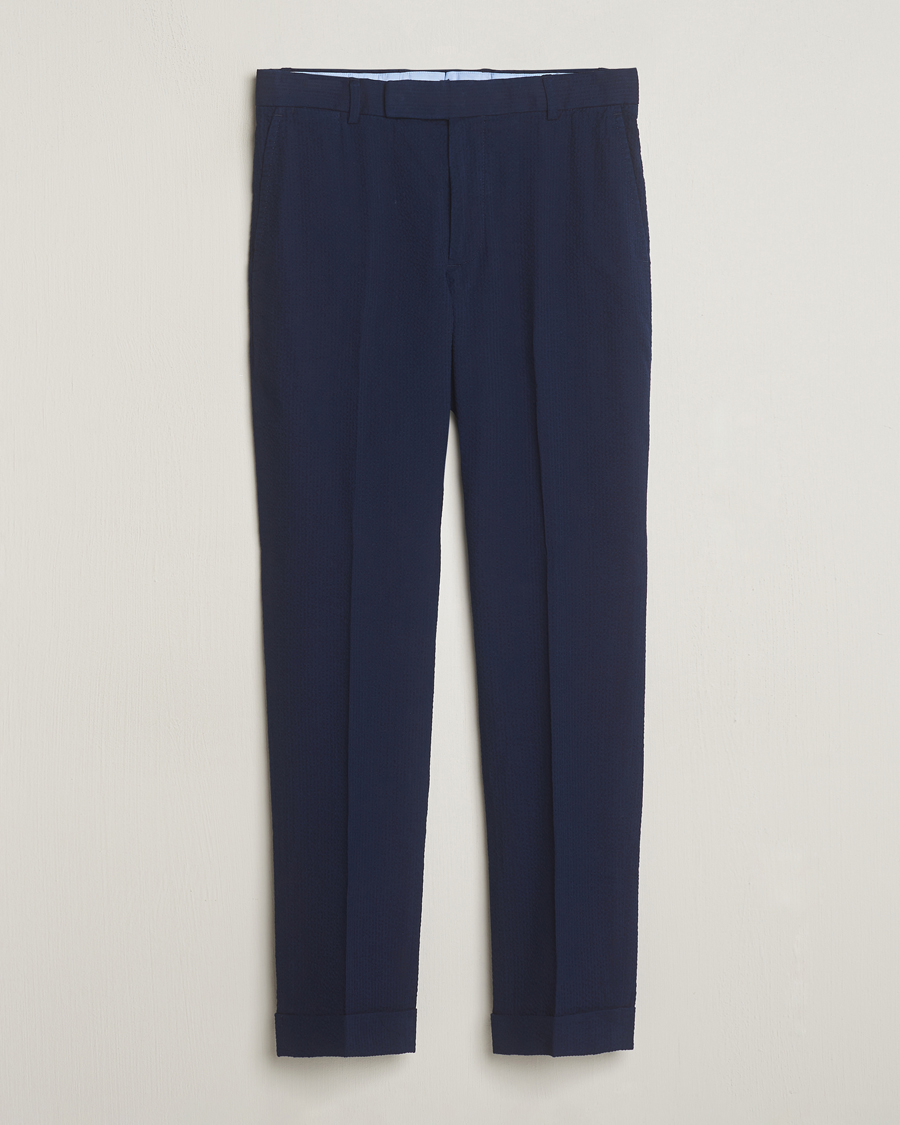 Men | Trousers | Polo Ralph Lauren | Pleated Seersucker Trousers Indigo