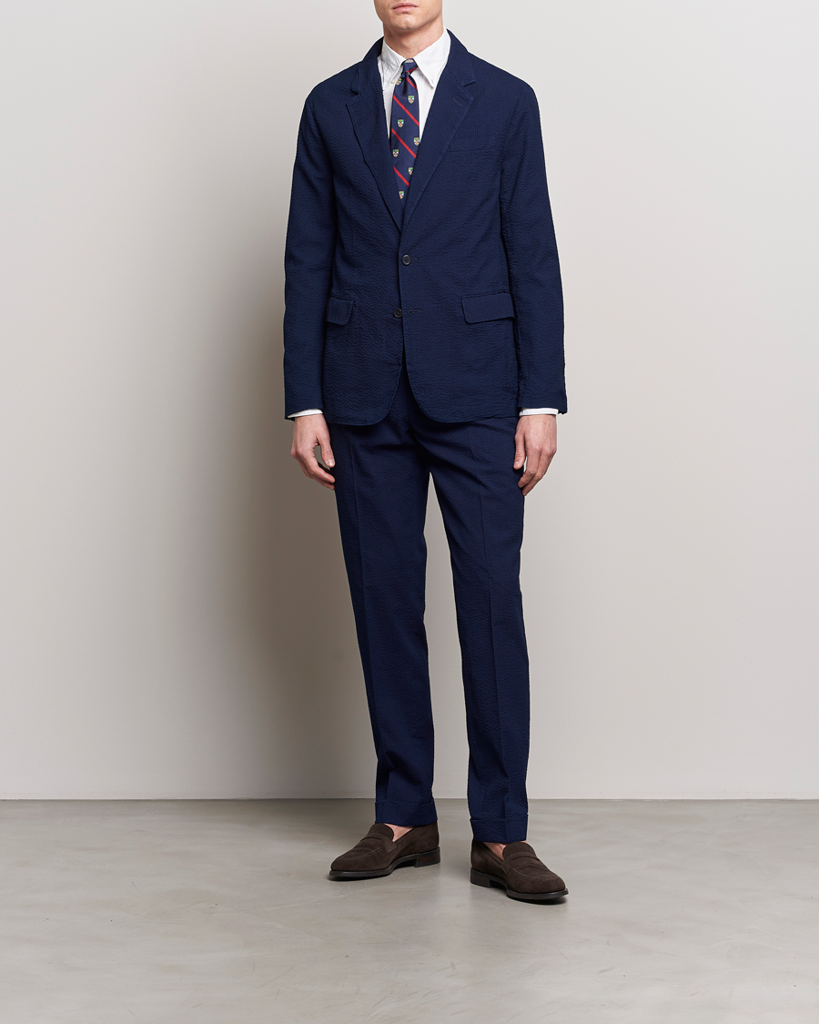 Men | Trousers | Polo Ralph Lauren | Pleated Seersucker Trousers Indigo