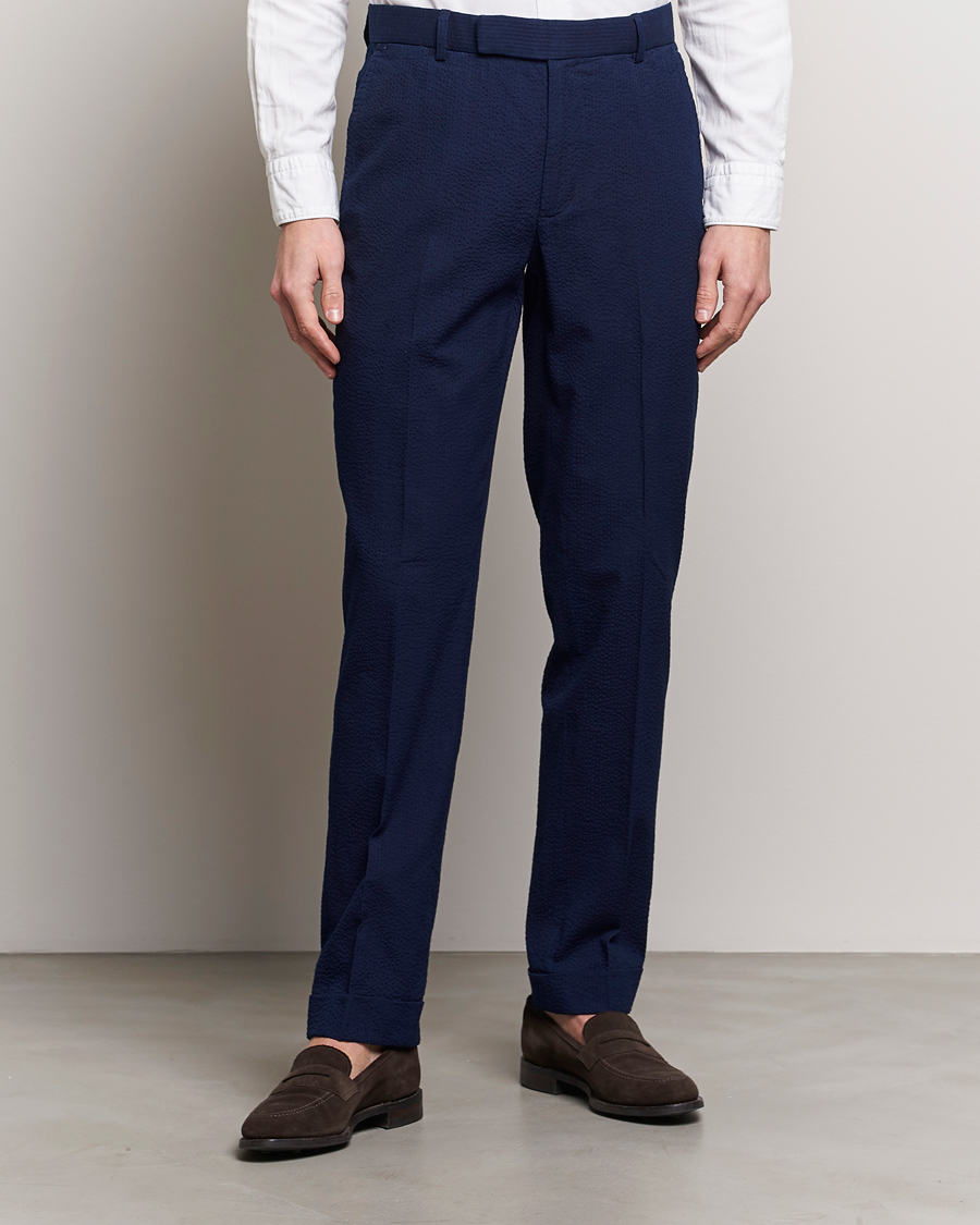 Men |  | Polo Ralph Lauren | Pleated Seersucker Trousers Indigo