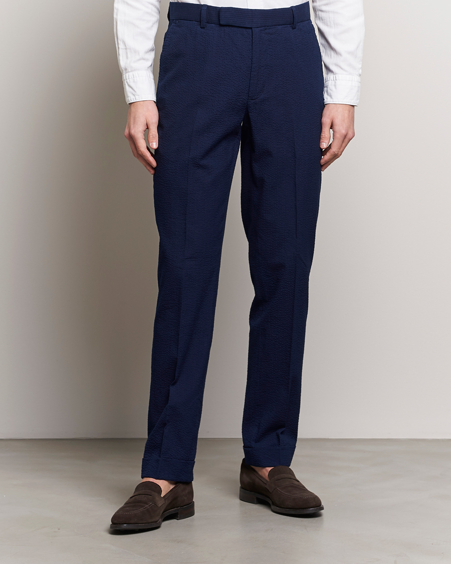 Men | Trousers | Polo Ralph Lauren | Pleated Seersucker Trousers Indigo