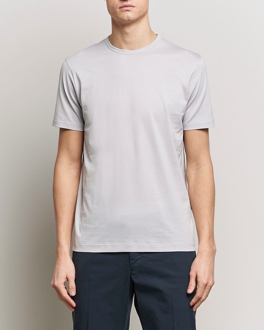 Men | T-Shirts | Sunspel | Crew Neck Cotton Tee Smoke