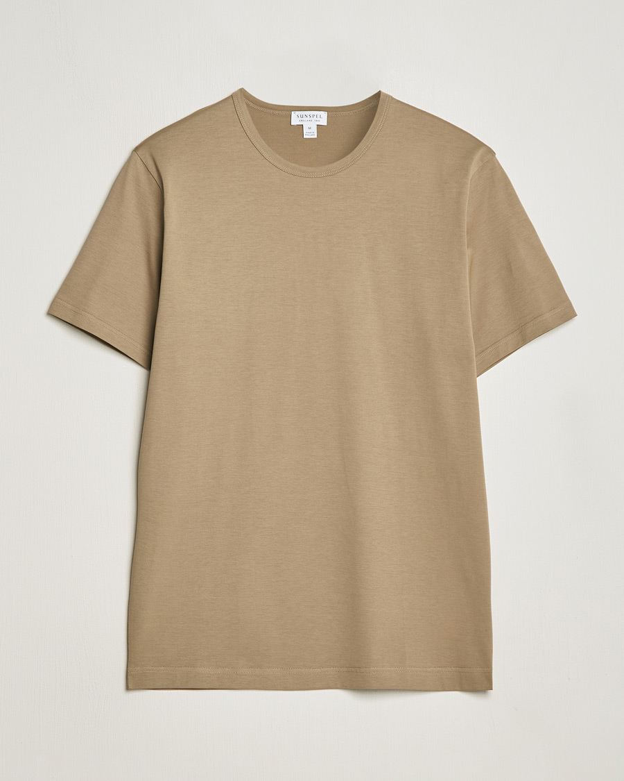 Men | T-Shirts | Sunspel | Crew Neck Cotton Tee Dark Stone