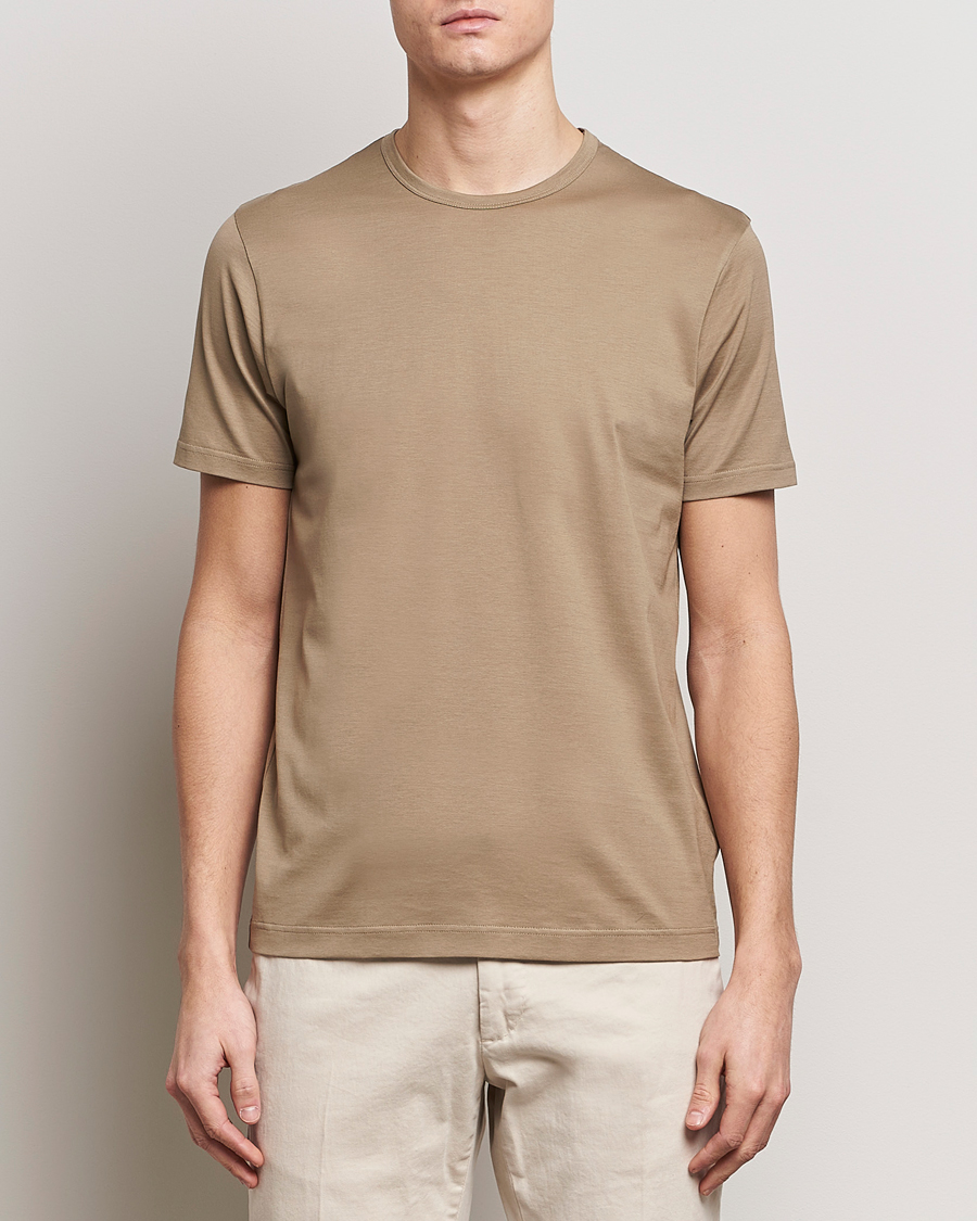 Men | Short Sleeve T-shirts | Sunspel | Crew Neck Cotton Tee Dark Stone