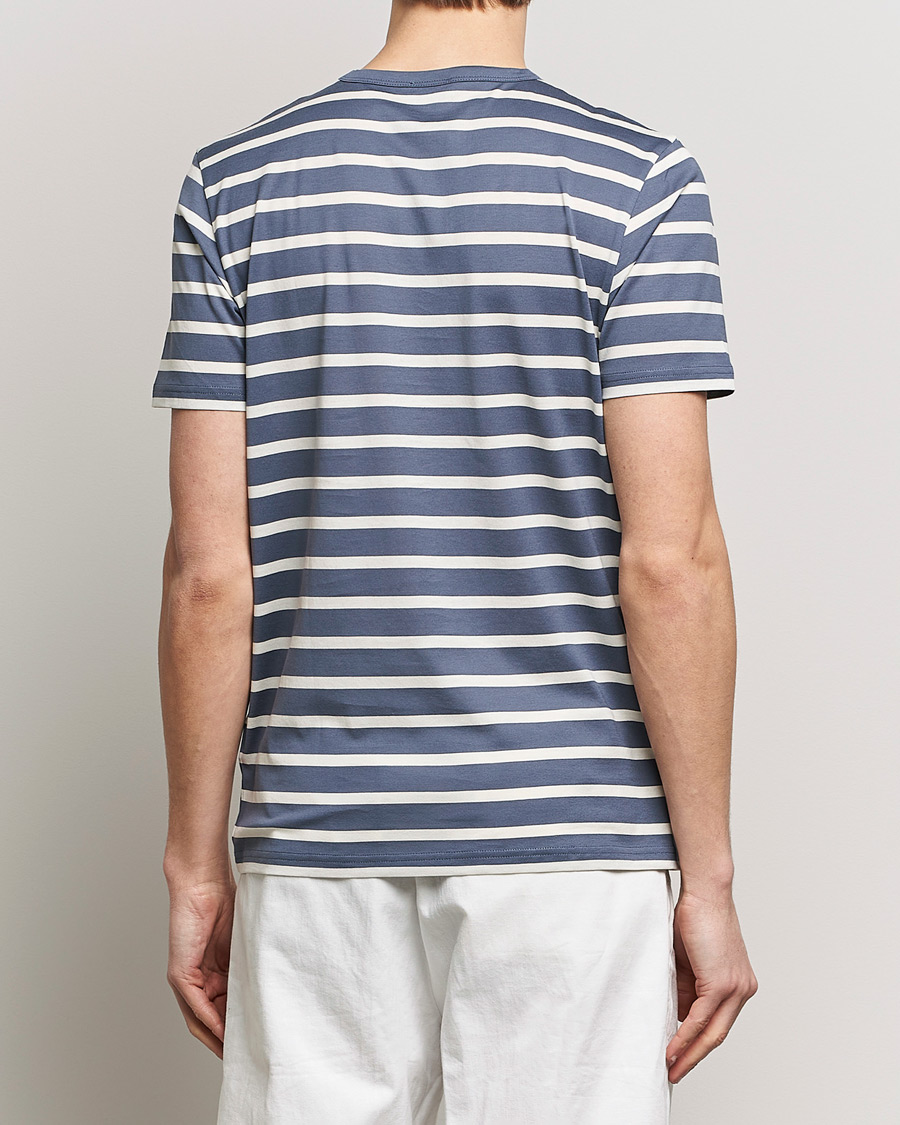 Men | T-Shirts | Sunspel | Striped Crew Neck Cotton Tee Slate Blue