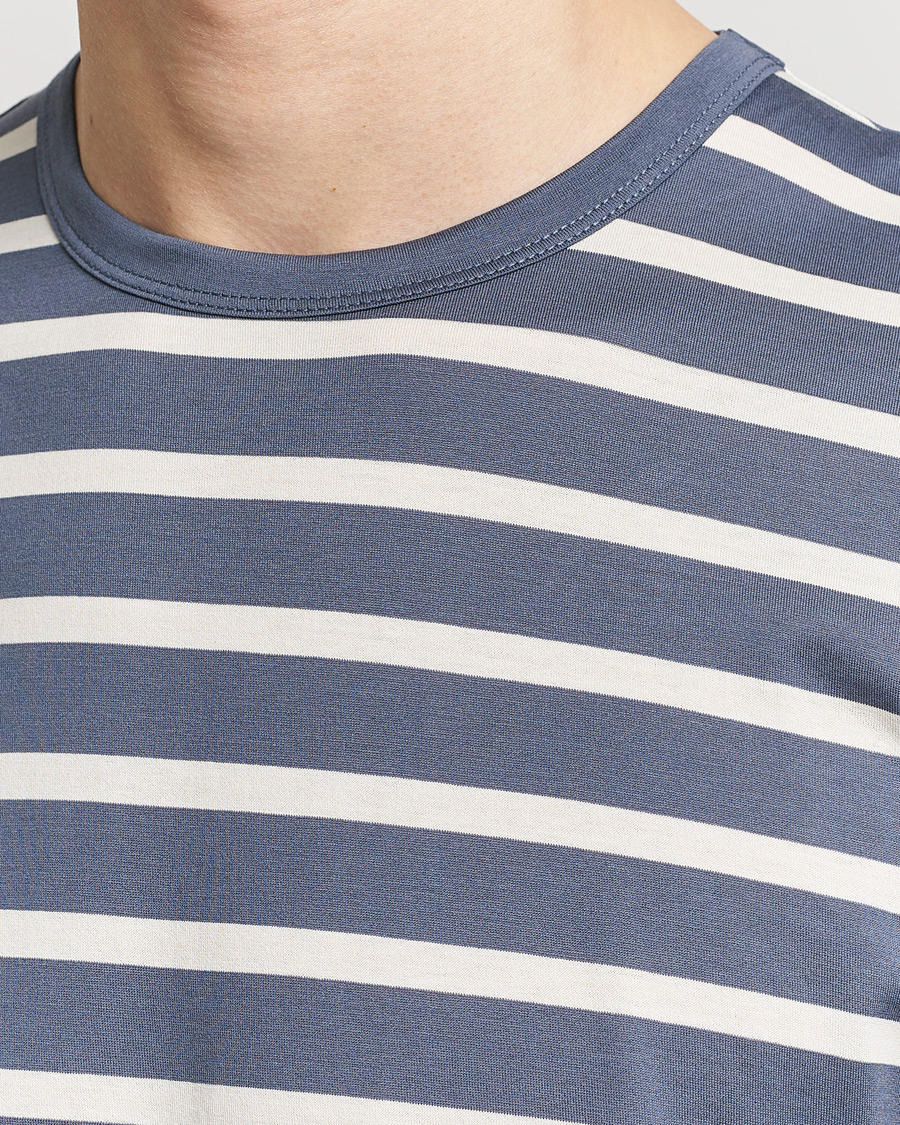 Men | T-Shirts | Sunspel | Striped Crew Neck Cotton Tee Slate Blue
