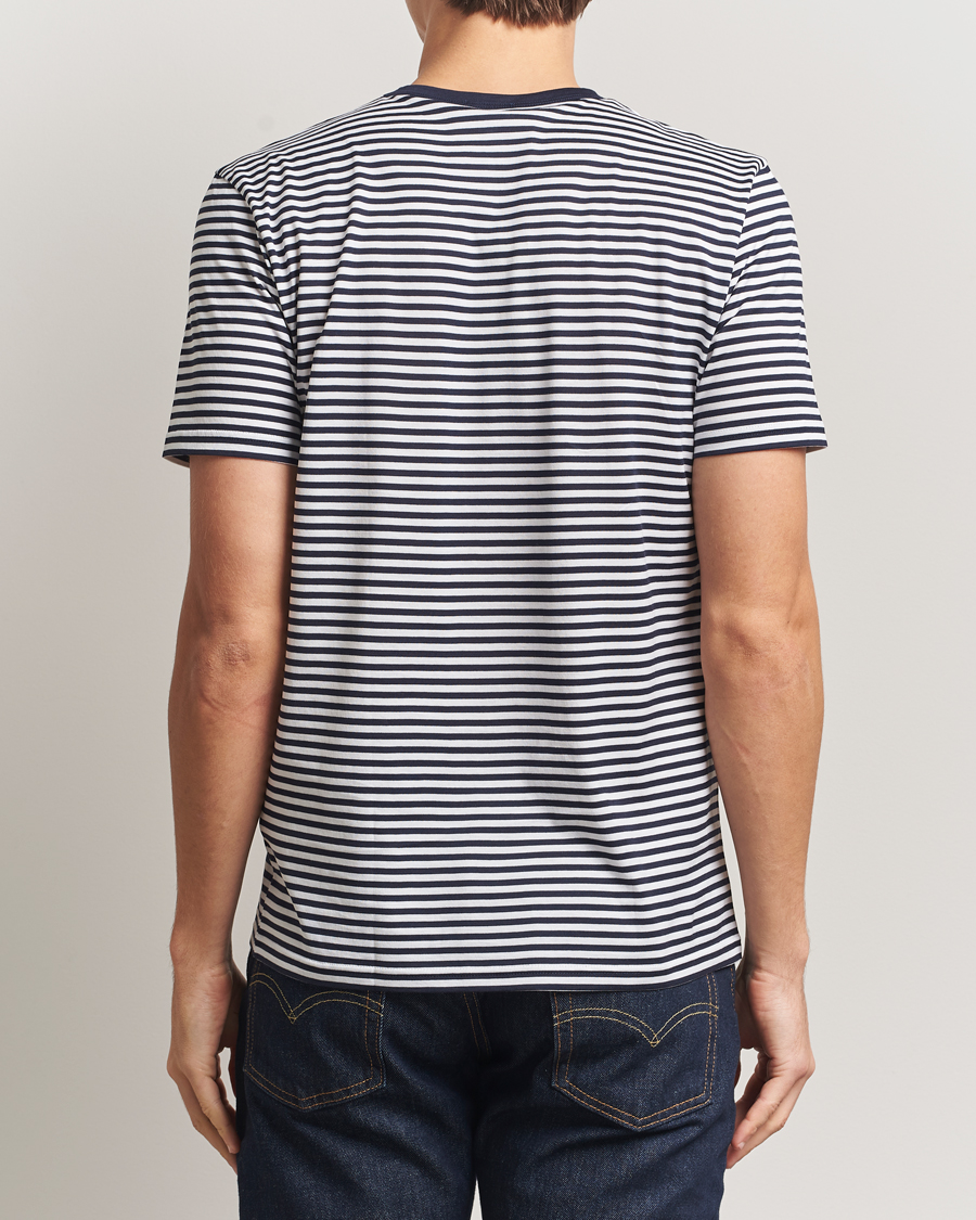 Men | T-Shirts | Sunspel | Striped Crew Neck Q82 Cotton T-Shirt White/Navy