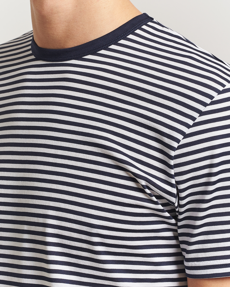 Men | T-Shirts | Sunspel | Striped Crew Neck Q82 Cotton T-Shirt White/Navy