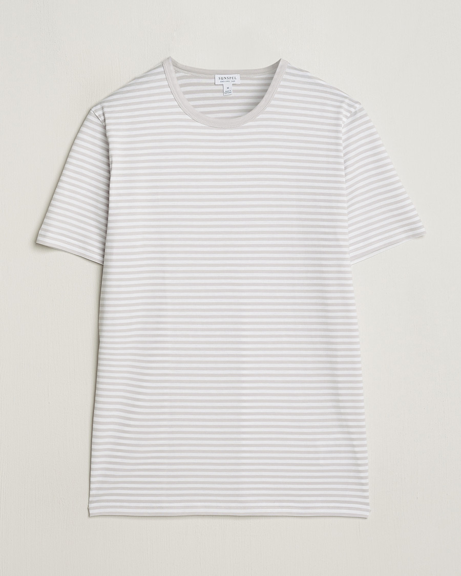 Men | T-Shirts | Sunspel | Striped Crew Neck Cotton Tee Smoke/White