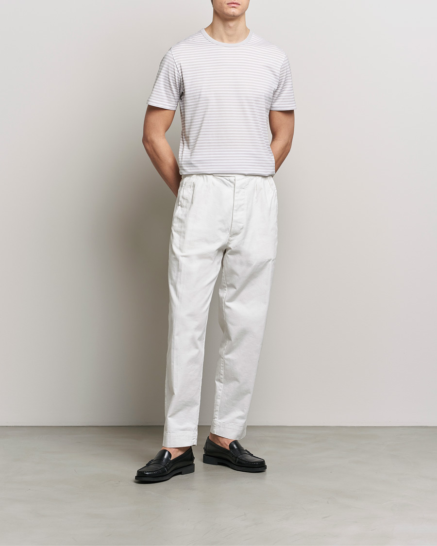 Men | T-Shirts | Sunspel | Striped Crew Neck Cotton Tee Smoke/White