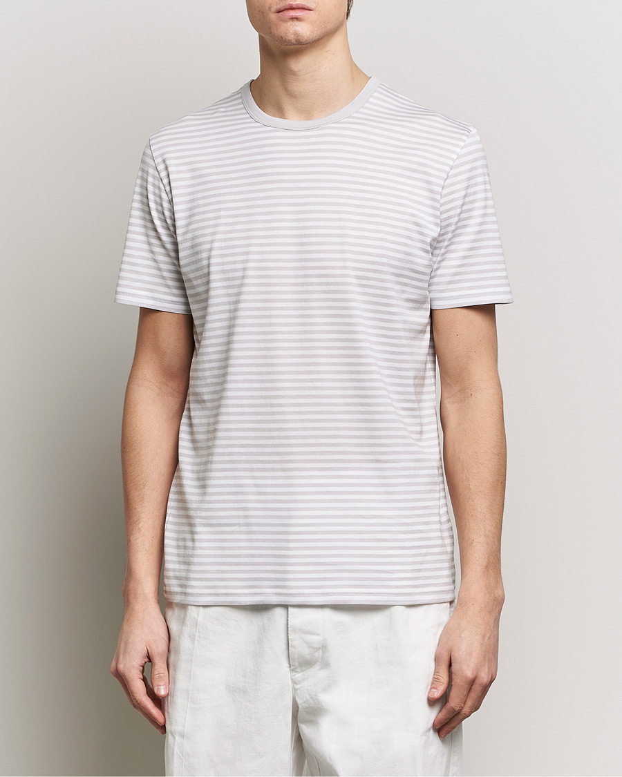 Men | Short Sleeve T-shirts | Sunspel | Striped Crew Neck Cotton Tee Smoke/White