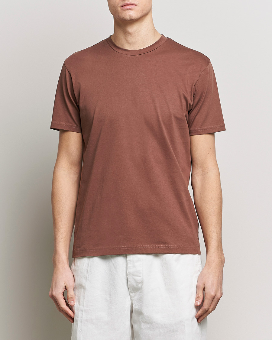 Men | Short Sleeve T-shirts | Sunspel | Riviera Midweight Tee Brown