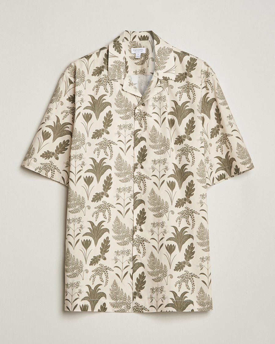 Men | Shirts | Sunspel | Katie Scott Short Sleeve Printed Resort Shirt Ecru