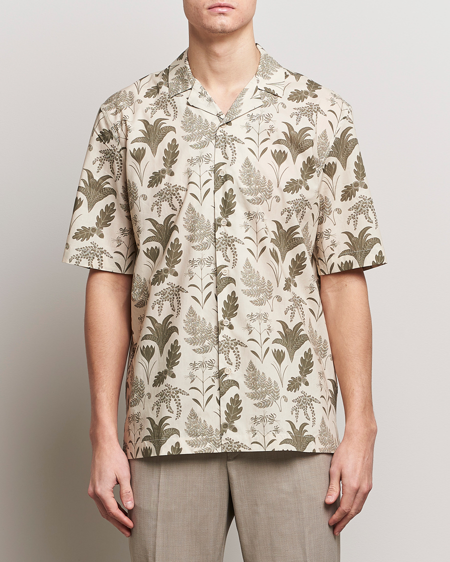 Men | Best of British | Sunspel | Katie Scott Short Sleeve Printed Resort Shirt Ecru