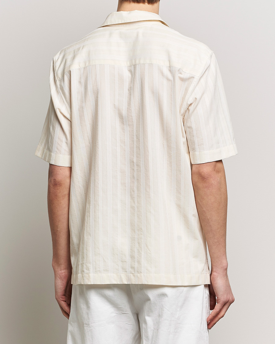 Men | Shirts | Sunspel | Embroidered Striped Short Sleeve Shirt Ecru