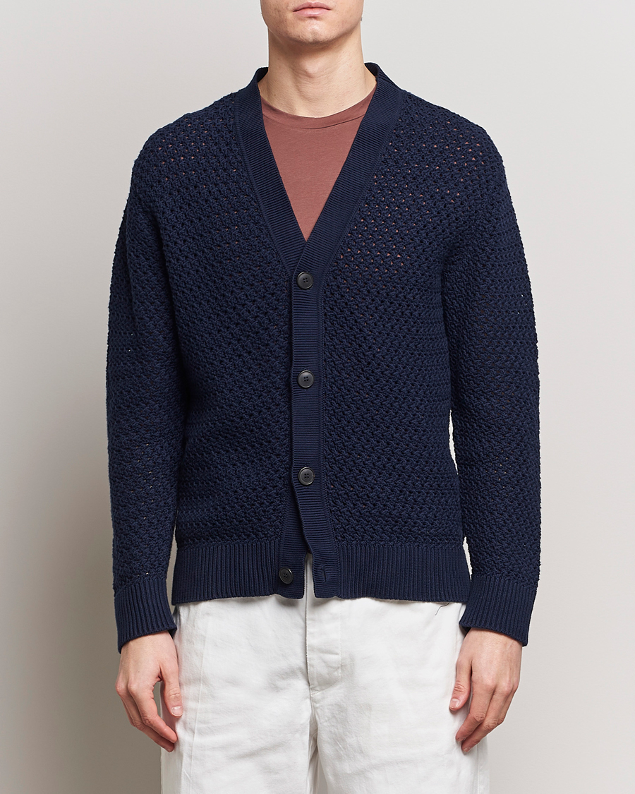 Sunspel Chunky Knit Cotton Cardigan Navy at CareOfCarl.com Sunspel Chunky Knit Cotton Cardigan Navy at CareOfCarl.com