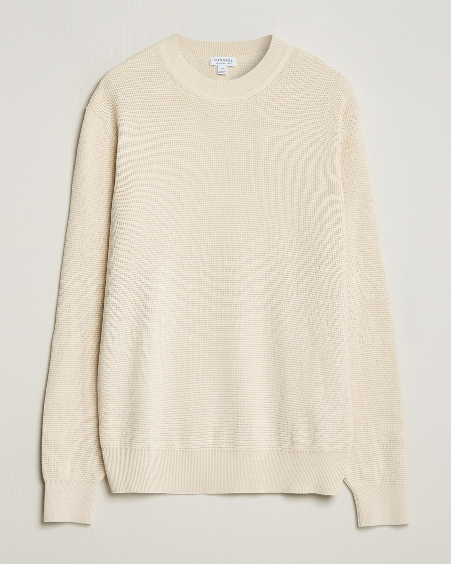 Men | Sweaters & Knitwear | Sunspel | Waffle Stitch Crew Neck Ecru
