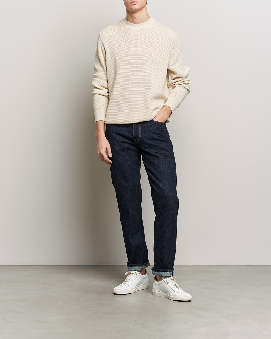 Men | Sweaters & Knitwear | Sunspel | Waffle Stitch Crew Neck Ecru